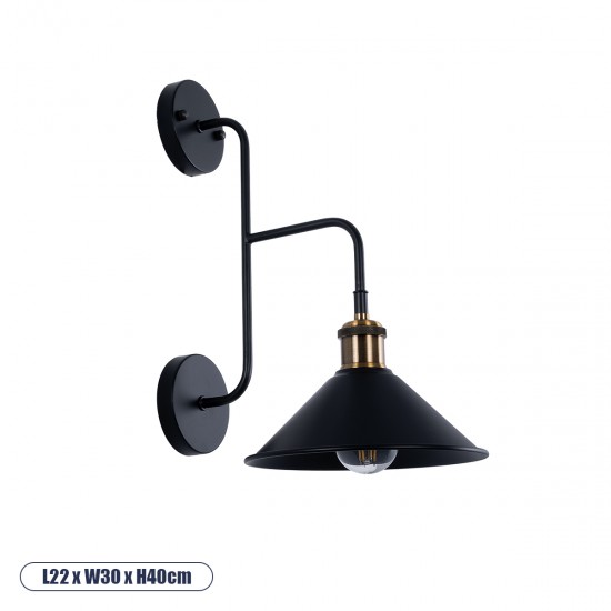 GLOBOSTAR® MAGEOR 01120 Vintage Φωτιστικό Τοίχου - Απλίκα με Ντουί 1 x E27 AC 220-240V IP20 - Μαύρο & Χρυσό - Μ22 x Π30 x Υ40cm