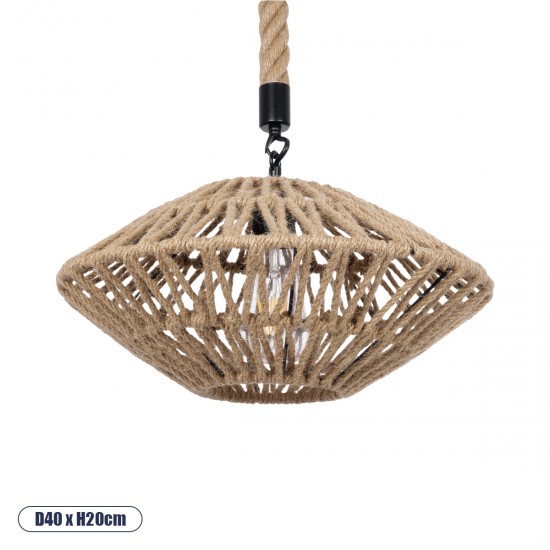 GLOBOSTAR® DOGMA 01187 Boho Κρεμαστό Φωτιστικό Οροφής με Ντουί 1 x E27 AC 220-240V IP20 - Μπεζ - Μ40 x Π40 x Υ20cm