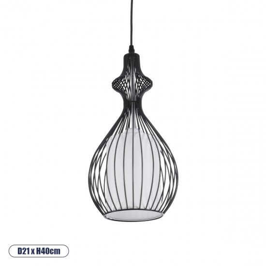 GLOBOSTAR® REA 01197 Μοντέρνο Κρεμαστό Φωτιστικό Οροφής με Ντουί 1 x E27 AC 220-240V IP20 - Μαύρο & Λευκό - Μ21 x Π21 x Υ40cm