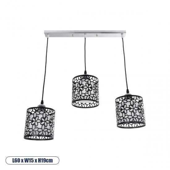 GLOBOSTAR® RAINELDA 01247 Μοντέρνο Κρεμαστό Φωτιστικό Οροφής με Ντουί 3 x E27 AC 220-240V IP20 - Μαύρο & Λευκό - Μ60 x Π15 x Υ19cm