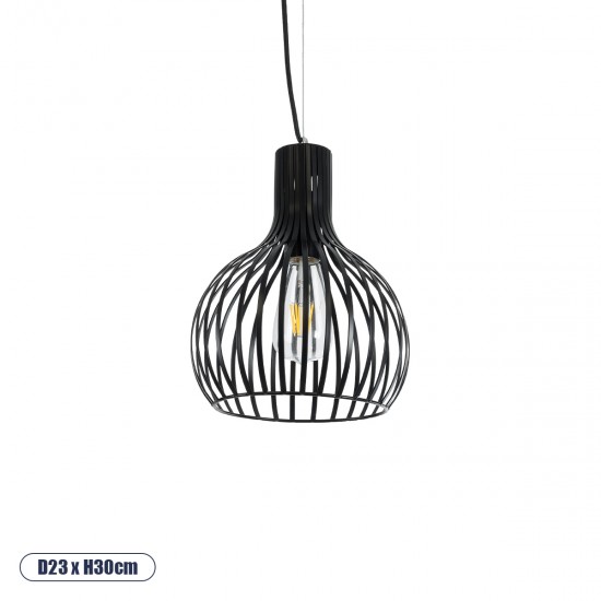 GLOBOSTAR® SCANDI 01386 Vintage Κρεμαστό Φωτιστικό Οροφής με Ντουί 1 x E27 AC 220-240V IP20 - Μαύρο - Μ23 x Π23 x Υ30cm