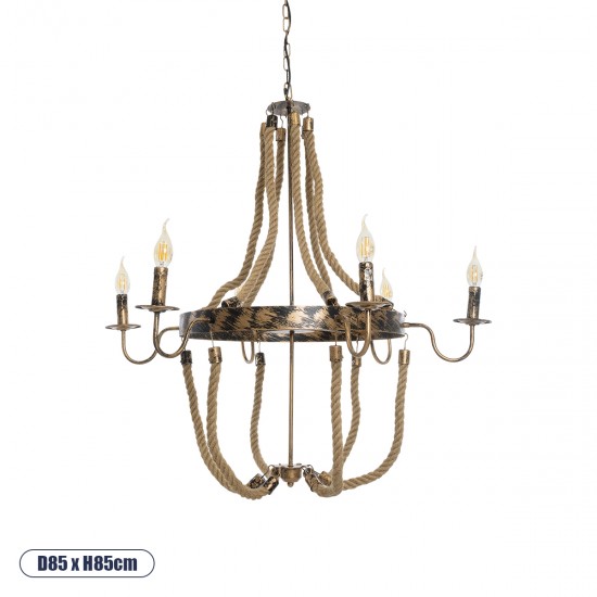 GLOBOSTAR® VICTORIAN 01404 Vintage Κρεμαστό Φωτιστικό Οροφής με Ντουί 6 x E14 AC 220-240V IP20 - Χάλκινο Εφέ Σκουριάς & Μπεζ - Μ85 x Π85 x Υ85cm