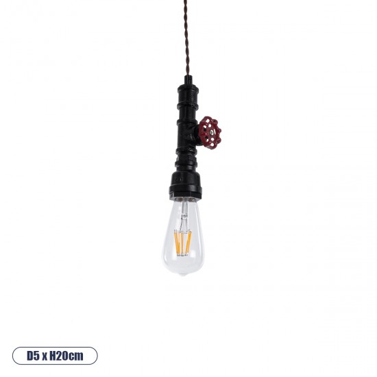 GLOBOSTAR® SPIGOT 01415 Vintage Κρεμαστό Φωτιστικό Οροφής με Ντουί 1 x E27 AC 220-240V IP20 - Μαύρο & Κόκκινο - Μ5 x Π5 x Y20cm