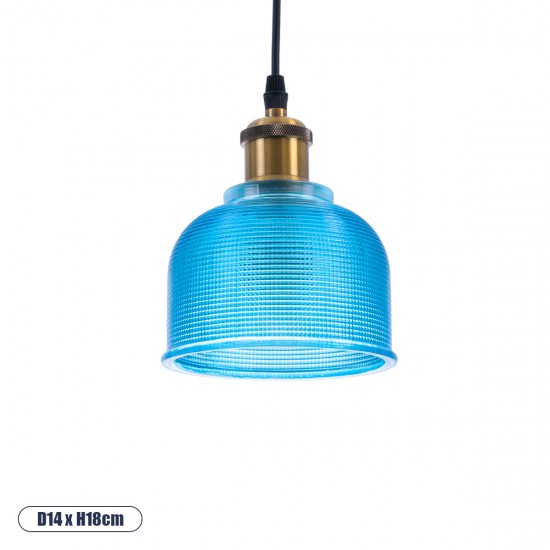 GLOBOSTAR® SEGRETO 01452 Vintage Κρεμαστό Φωτιστικό Οροφής με Ντουί 1 x E27 AC 220-240V IP20 - Μπλε & Χρυσό - Μ14 x Π14 x Υ18cm