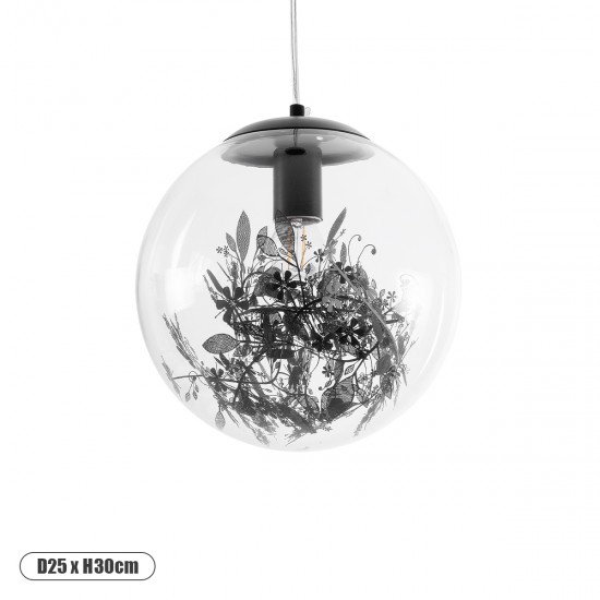 GLOBOSTAR® HARPER 01512 Μοντέρνο Κρεμαστό Φωτιστικό Οροφής με Ντουί 1 x E27 AC 220-240V IP20 - Διάφανο & Μαύρο - Μ25 x Π25 x Υ30cm
