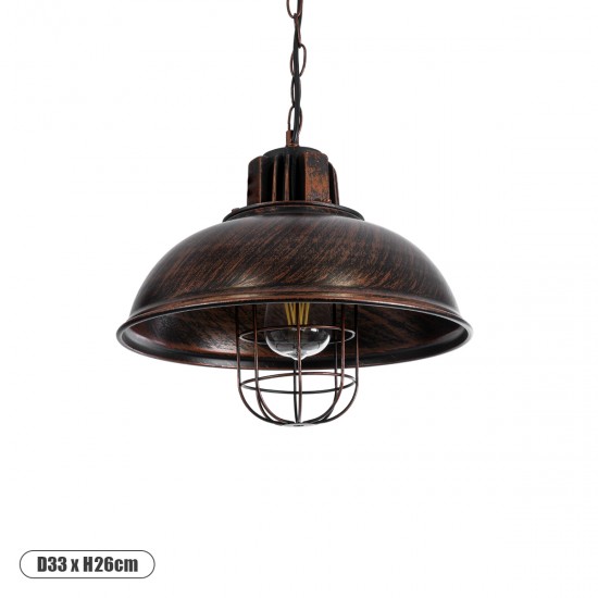 GLOBOSTAR® HARROW 01572 Vintage Κρεμαστό Φωτιστικό Οροφής με Ντουί 1 x E27 AC 220-240V IP20 - Χάλκινο - Μ33 x Π33 x Υ26cm