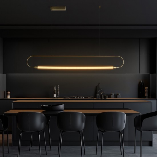 kelvo® GLOW KLV-101-0177 Κρεμαστό Φωτιστικό Οροφής LED 15W 1500lm 360° AC 220-240V IP20 Ρυθμιζόμενο Λευκό CCT με Χειριστήριο από 2700K έως 6000K Dimmable - Lumileds SMD Chip - Χρυσό Πλατίνα - Μ120 x Π3 x Υ17cm - 3 Χρόνια Εγγύηση