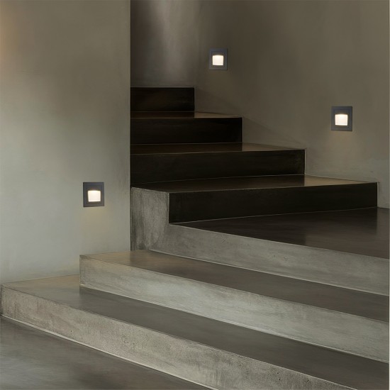 kelvo® STEPART KLV-101-0078 Χωνευτό Φωτιστικό Σκαλοπατιού / Διαδρόμου LED 3W 375lm 45° AC 220-240V Αδιάβροχο IP65 Θερμό Λευκό 2700K - Lumileds SMD Chip & TÜV SÜD Driver - Γκρι Ανθρακί Ματ - Μ8.5 x Π5 x Υ8.5cm / Q6.7 x 6.7cm - 5 Χρόνια Εγγύηση