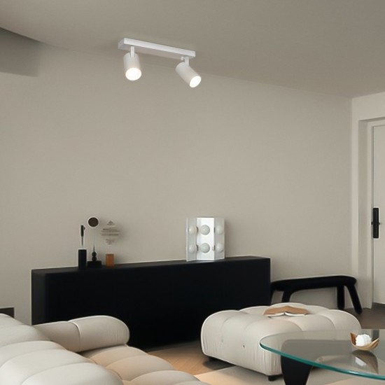 kelvo® SPOTA KLV-101-0137 Κινούμενο Φωτιστικό Σποτ Οροφής για 2 Λάμπες MR16 με Ντουί GU10 AC 220-240V IP20 - Λευκό Ματ - Μ30 x Π6 x Υ14.5cm