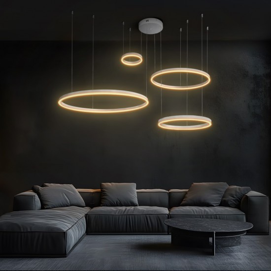 kelvo® VENOM KLV-101-0203 Κρεμαστό Φωτιστικό Οροφής LED 150W 15000lm 120° AC 220-240V IP20 Ρυθμιζόμενο Λευκό CCT με Χειριστήριο από 2700K έως 6000K Dimmable - Lumileds SMD Chip - Λευκό Ματ - Μ150 x Π90 x Υ60cm - 3 Χρόνια Εγγύηση