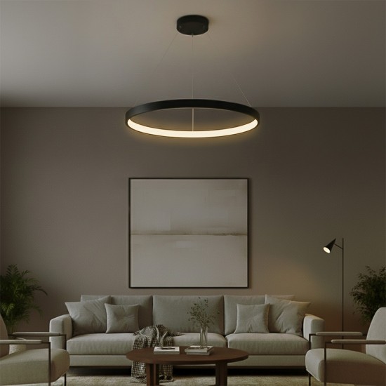 kelvo® NEMESIS KLV-101-0211 Κρεμαστό Φωτιστικό Οροφής LED 67W 6700lm 180° AC 220-240V IP20 Ρυθμιζόμενο Λευκό CCT με Χειριστήριο από 2700K έως 6000K Dimmable - Lumileds SMD Chip - Μαύρο Ματ - Μ80 x Π80 x Υ4cm - 3 Χρόνια Εγγύηση