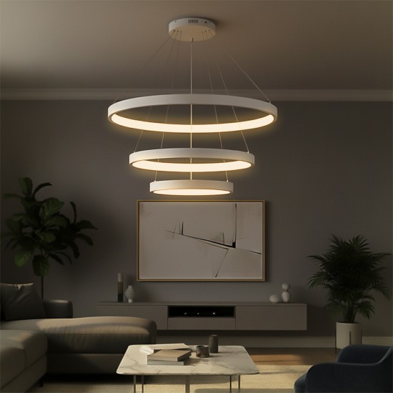 kelvo® NEMESIS KLV-101-0221 Κρεμαστό Φωτιστικό Οροφής LED 120W 12000lm 180° AC 220-240V IP20 Ρυθμιζόμενο Λευκό CCT με Χειριστήριο από 2700K έως 6000K Dimmable - Lumileds SMD Chip - Λευκό Ματ - Μ80 x Π80 x Υ80cm - 3 Χρόνια Εγγύηση