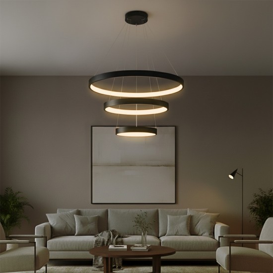 kelvo® NEMESIS KLV-101-0217 Κρεμαστό Φωτιστικό Οροφής LED 100W 10000lm 180° AC 220-240V IP20 Ρυθμιζόμενο Λευκό CCT με Χειριστήριο από 2700K έως 6000K Dimmable - Lumileds SMD Chip - Μαύρο Ματ - Μ60 x Π60 x Υ60cm - 3 Χρόνια Εγγύηση