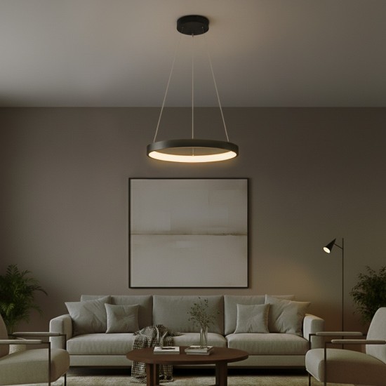 kelvo® NEMESIS KLV-101-0208 Κρεμαστό Φωτιστικό Οροφής LED 45W 4500lm 180° AC 220-240V IP20 Ρυθμιζόμενο Λευκό CCT με Χειριστήριο από 2700K έως 6000K Dimmable - Lumileds SMD Chip - Μαύρο Ματ - Μ60 x Π60 x Υ4cm - 3 Χρόνια Εγγύηση