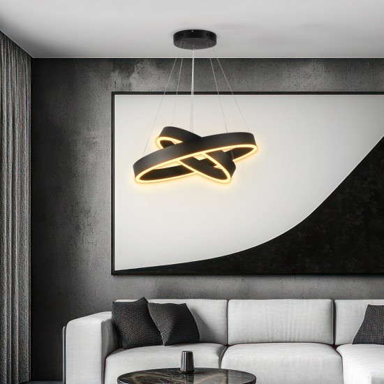 kelvo® VENOM KLV-101-0196-V2 Κρεμαστό Φωτιστικό Οροφής LED 75W 7500lm 120° AC 220-240V IP20 Ρυθμιζόμενο Λευκό CCT με Χειριστήριο από 2700K έως 6000K Dimmable - Lumileds SMD Chip - Μαύρο Ματ - Μ60 x Π60 x Υ40cm - 3 Χρόνια Εγγύηση