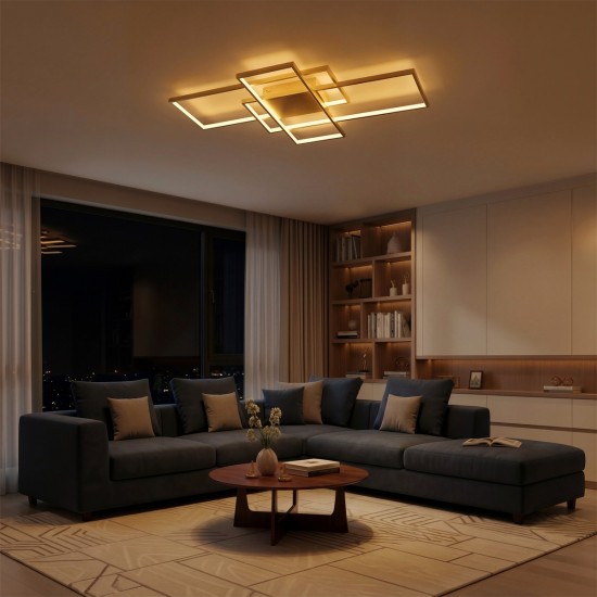 kelvo® QUADRA KLV-101-0298 Φωτιστικό Οροφής LED 120W 12000lm 120° AC 220-240V IP20 Ρυθμιζόμενο Λευκό CCT με Χειριστήριο από 2700K έως 6000K Dimmable - Lumileds SMD Chip - Σαμπανιζέ Χρυσό Ματ - Μ105 x Π60 x Υ9cm - 3 Χρόνια Εγγύηση