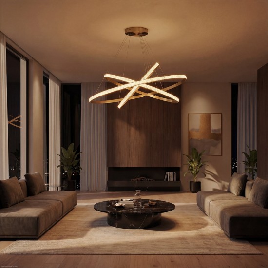 kelvo® DIAMOND KLV-101-0242-V2 Κρεμαστό Φωτιστικό Οροφής LED 150W 15000lm 180° AC 220-240V IP20 Ρυθμιζόμενο Λευκό CCT με Χειριστήριο από 2700K έως 6000K Dimmable - Lumileds SMD Chip - Χρυσό Πλατίνα - Μ100 x Π100 x Υ100cm - 3 Χρόνια Εγγύηση