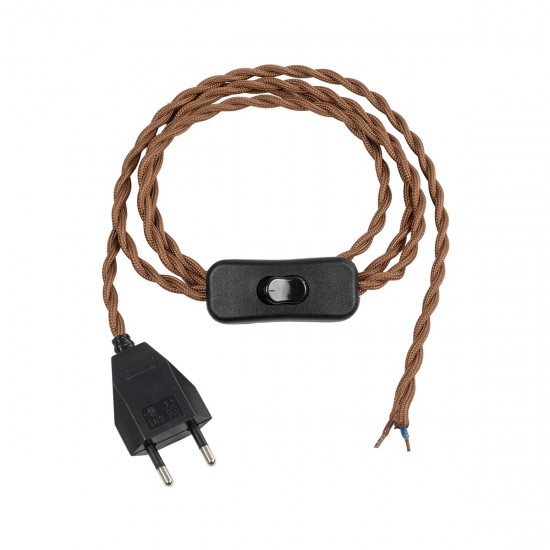 GLOBOSTAR® WHIP 77673 Μοντέρνο DIY Πλεκτό Καλώδιο με Διακόπτη On/Off AC 220-240V IP20 - Καφέ & Μαύρο - Μ140 x Π2.7 x Υ1.9cm
