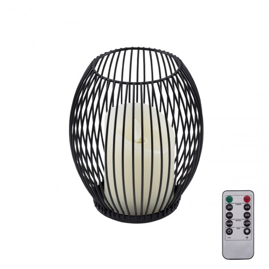 GloboStar® CANDLE 76495 Διακοσμητικό Realistic Κερί με LED Εφέ Κινούμενης Φλόγας - Μπαταρίας 2 x AA (Δεν Συμπεριλαμβάνονται) & Ασύρματο Χειριστήριο IR Θερμό Λευκό 2700K Dimmable Μαύρο Φ14 x Υ16cm
