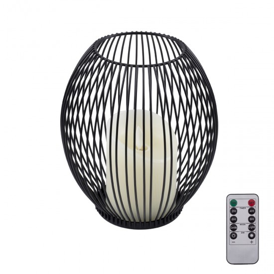 GloboStar® CADLE 76496 Διακοσμητικό Realistic Κερί με LED Εφέ Κινούμενης Φλόγας - Μπαταρίας 2 x AA (Δεν Συμπεριλαμβάνονται) & Ασύρματο Χειριστήριο IR Θερμό Λευκό 2700K Dimmable Μαύρο Φ16 x Υ18cm