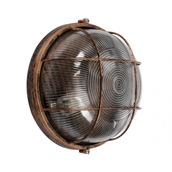GLOBOSTAR® BOATLIGHT 61590 Vintage Φωτιστικό Καραβοχελώνα Τοίχου & Οροφής με Ντουί 2 x E27 AC 220-240V Αδιάβροχο IP65 - Χάλκινο Εφέ Σκουριάς Ματ - Μ24 x Π24 x Υ11cm