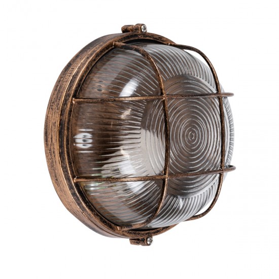 GLOBOSTAR® BOATLIGHT 61587 Vintage Φωτιστικό Καραβοχελώνα Τοίχου & Οροφής με Ντουί 1 x E27 AC 220-240V Αδιάβροχο IP65 - Χάλκινο Εφέ Σκουριάς Ματ - Μ17.5 x Π17.5 x Υ9cm