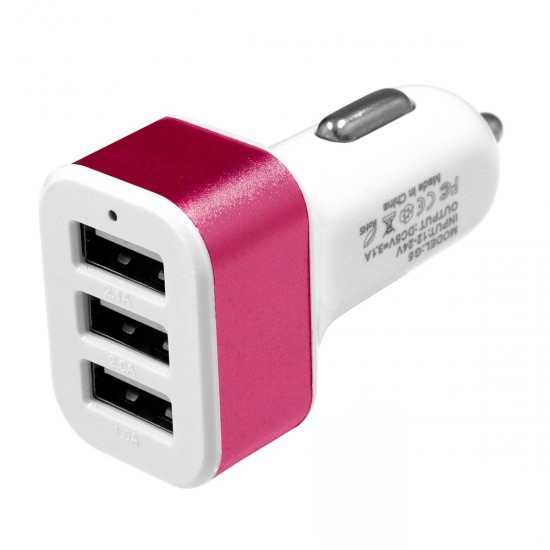 Globostar® 79504 Ροζ Φορτιστής Αυτοκινήτου DC 12-24V με 3 Εξόδους USB DC 5V Max 3.1A 20W και Καλώδιο USB σε Type-C