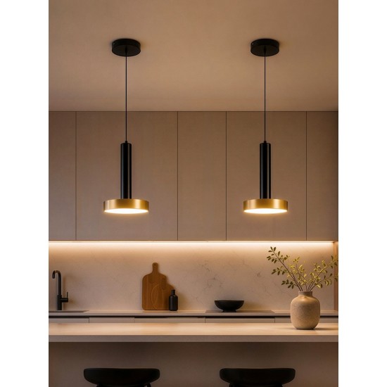 kelvo® ZANE KLV-101-0349 Κρεμαστό Φωτιστικό Οροφής LED 18W 1800lm 120° AC 220-240V IP20 Ρυθμιζόμενο Λευκό CCT με Χειριστήριο από 2700K έως 6000K Dimmable - Lumileds SMD Chip - Σατινέ Χρυσό Βούρτσας & Μαύρο Ματ - Μ15 x Π15 x Υ20cm - 3 Χρόνια Εγγύηση