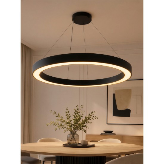 kelvo® RA KLV-101-0369 Κρεμαστό Φωτιστικό Οροφής LED 100W 10000lm 120° AC 220-240V IP20 Ρυθμιζόμενο Λευκό CCT με Χειριστήριο από 2700K έως 6000K Dimmable - Lumileds SMD Chip - Μαύρο Ματ - Μ120 x Π120 x Υ8cm - 3 Χρόνια Εγγύηση